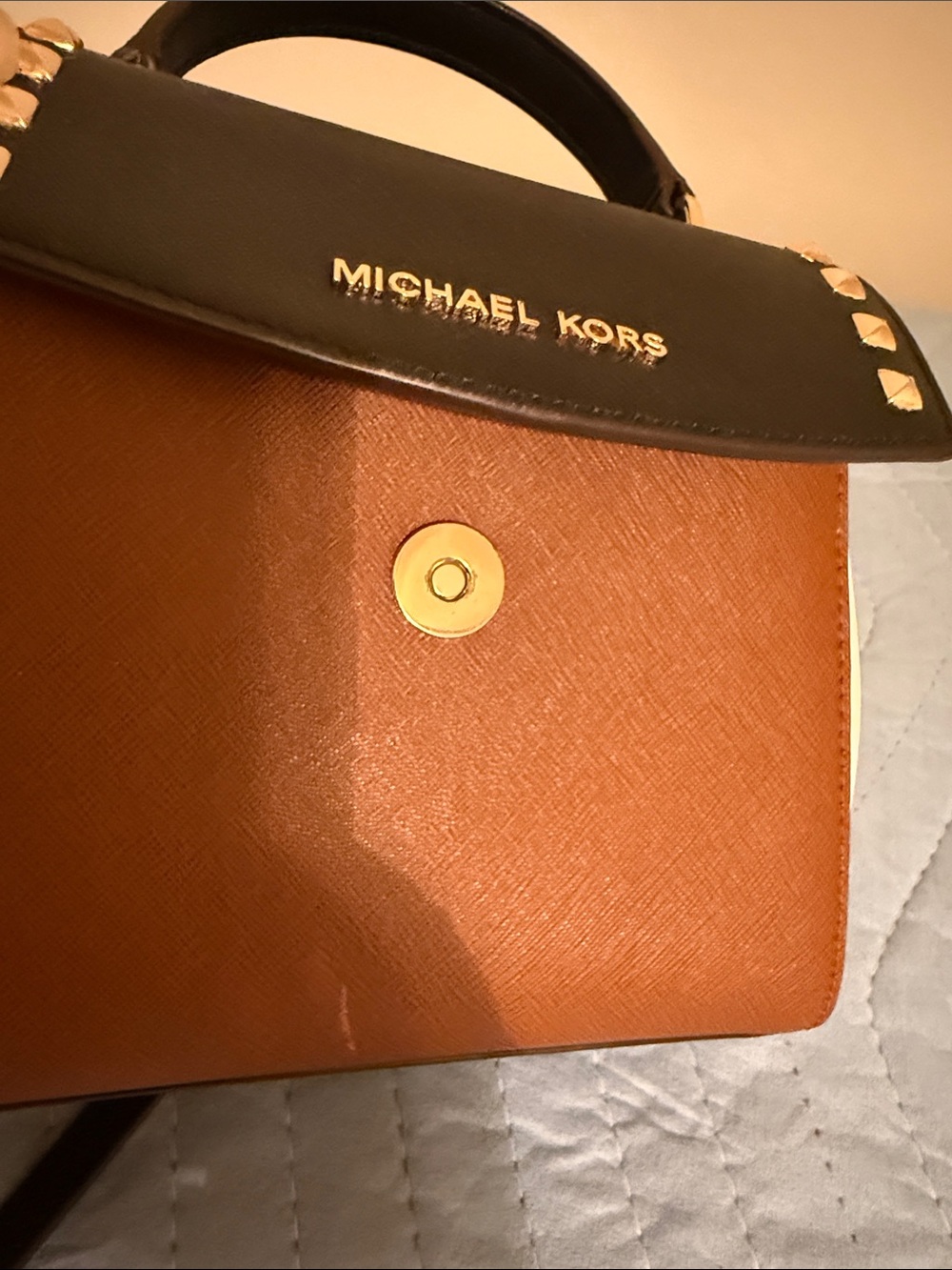Michael Kors Small Colorblock Leather Top-Handle Satchel in Black/Brown - Picture 8 of 9